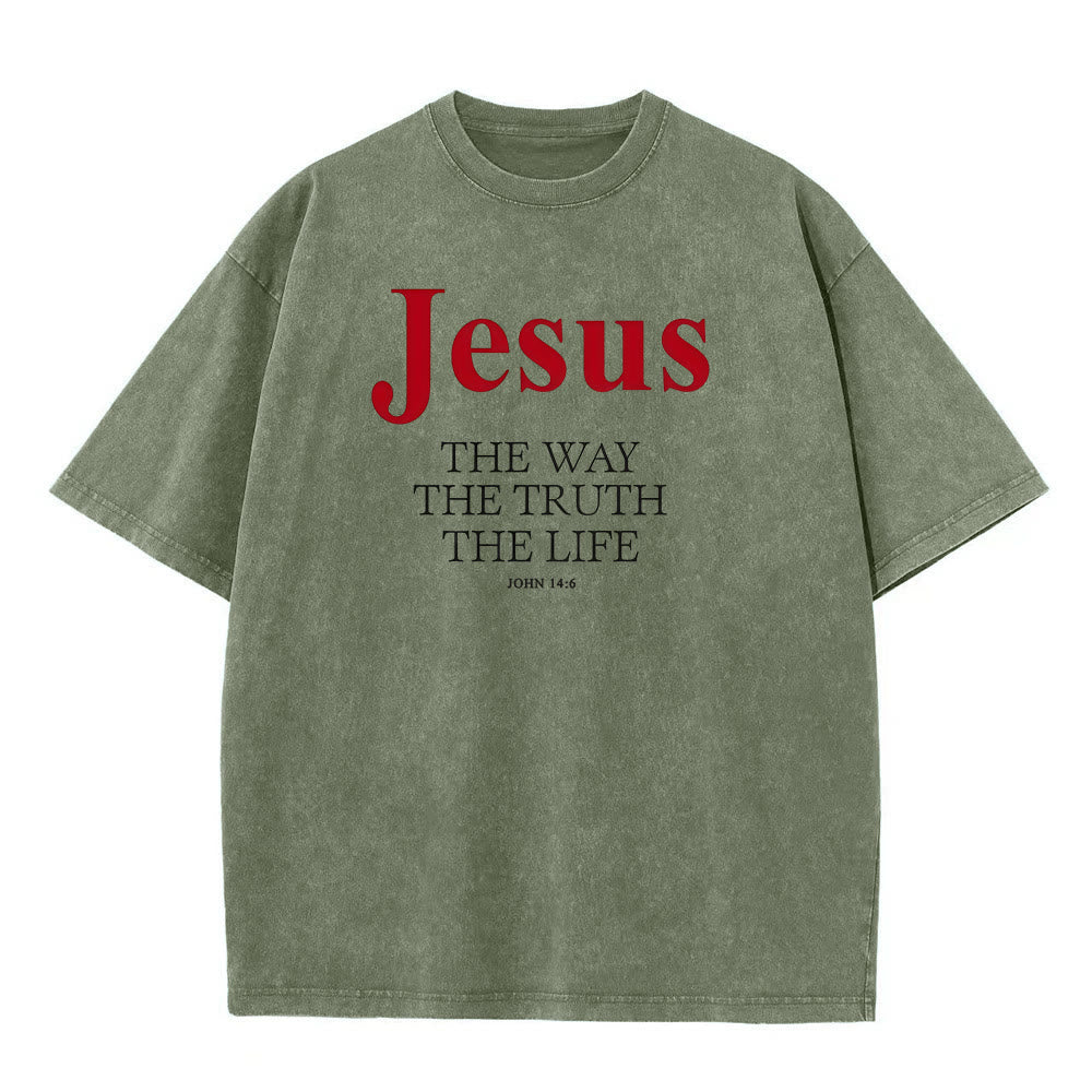 Christianartworkshop Gesù La Via La Verità La Vita T-shirt unisex lavata - Verde militare - 5XL - image 1