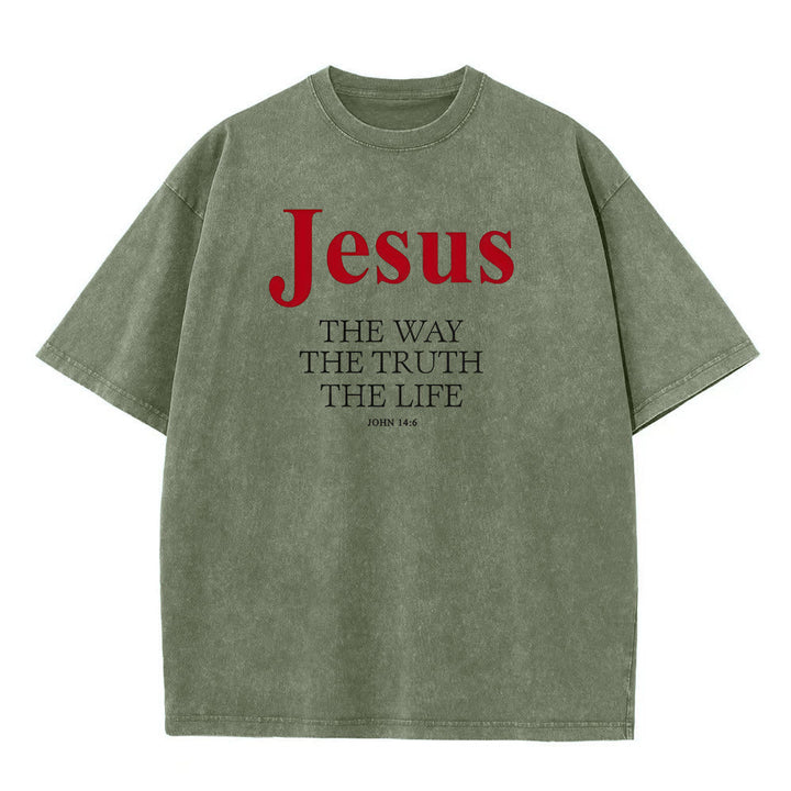 Christianartworkshop Gesù La Via La Verità La Vita T-shirt unisex lavata - Verde militare - 5XL - image 1