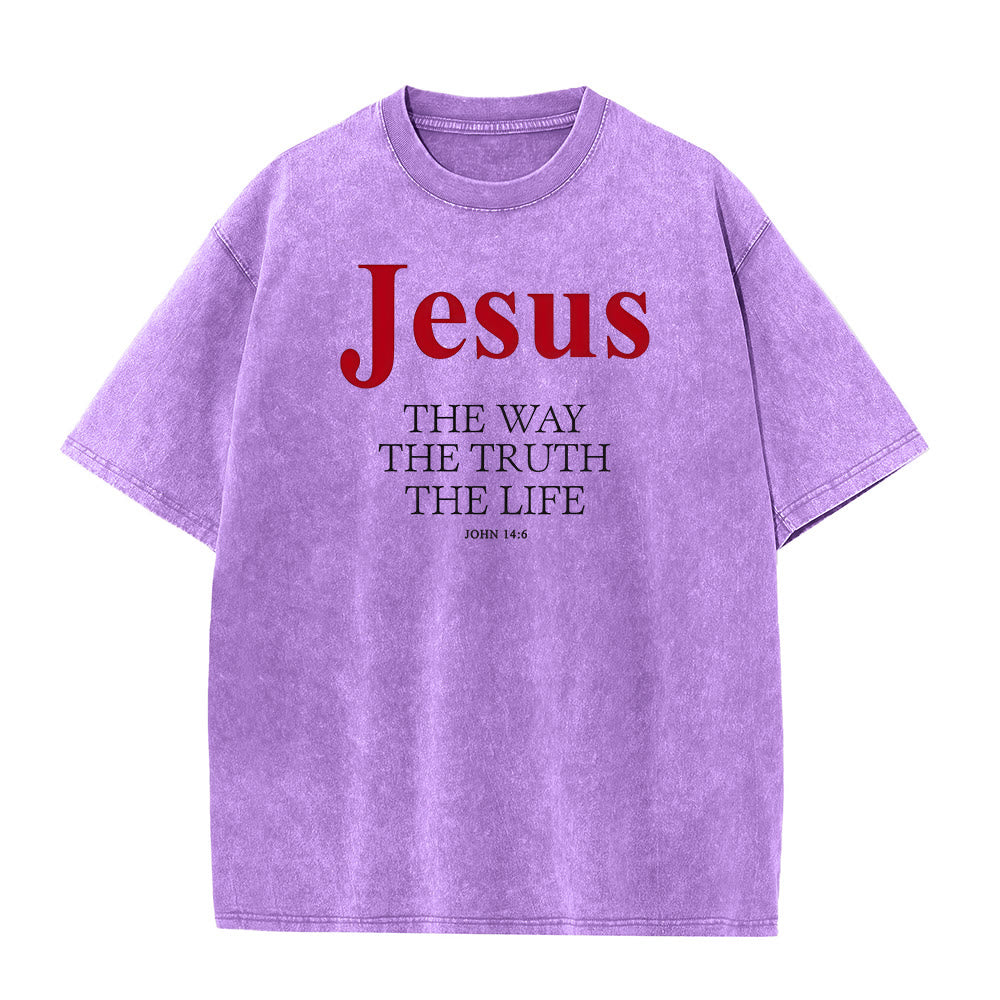 Christianartworkshop Gesù La Via La Verità La Vita T-shirt unisex lavata - Viola - 5XL - image 4