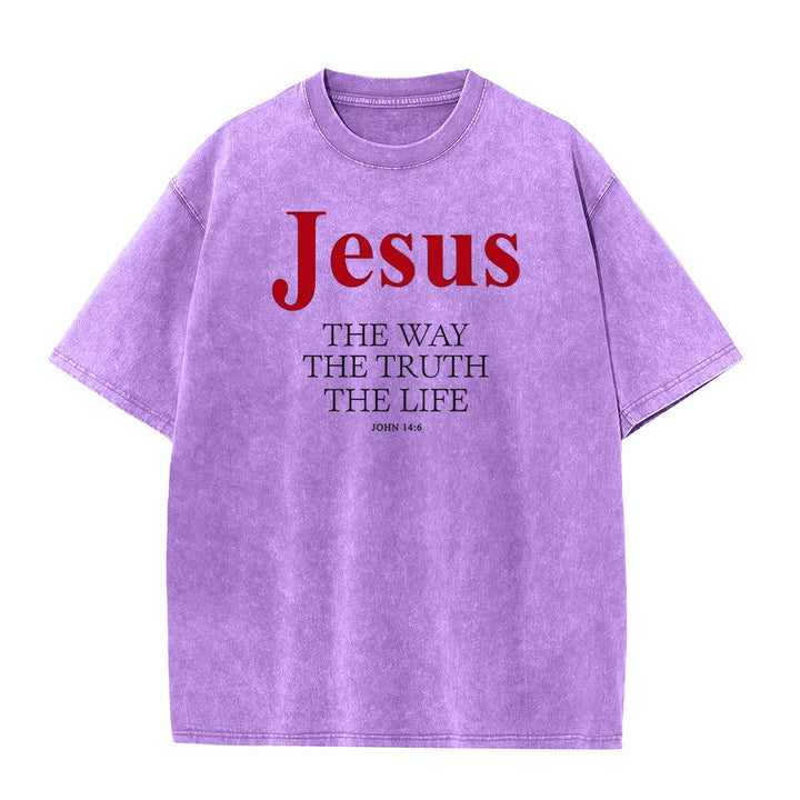 Christianartworkshop Gesù La Via La Verità La Vita T-shirt unisex lavata - Viola - 5XL - image 4