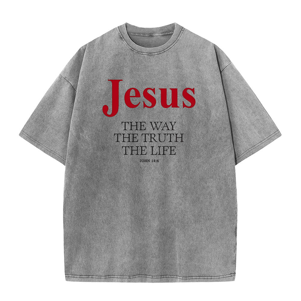 Christianartworkshop Gesù La Via La Verità La Vita T-shirt unisex lavata - Grigio - 5XL - image 3
