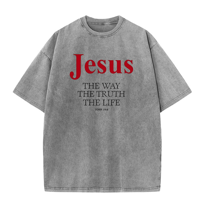 Christianartworkshop Gesù La Via La Verità La Vita T-shirt unisex lavata - Grigio - 5XL - image 3