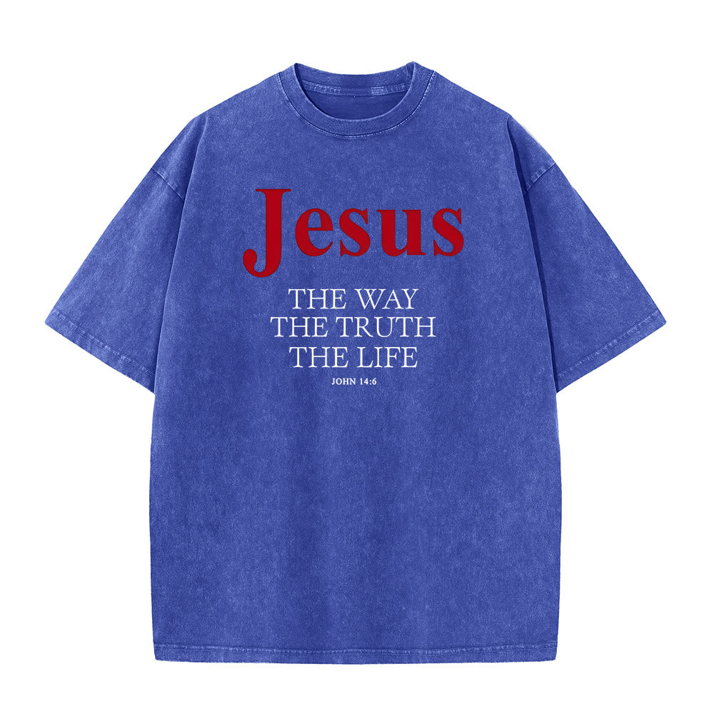 Christianartworkshop Gesù La Via La Verità La Vita T-shirt unisex lavata - Blu - 5XL - image 5