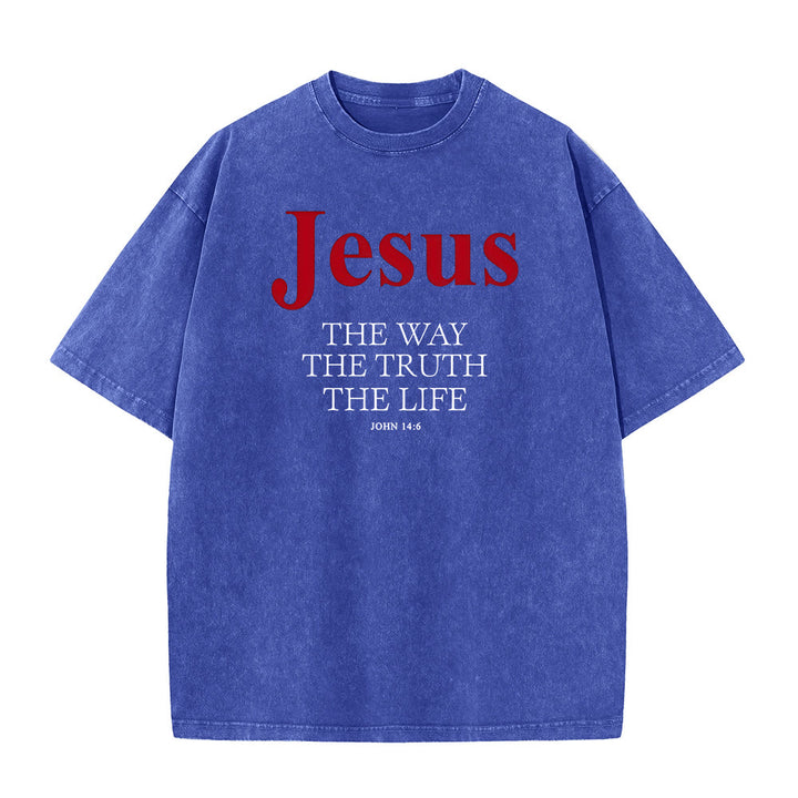 Christianartworkshop Gesù La Via La Verità La Vita T-shirt unisex lavata - Blu - 5XL - image 5
