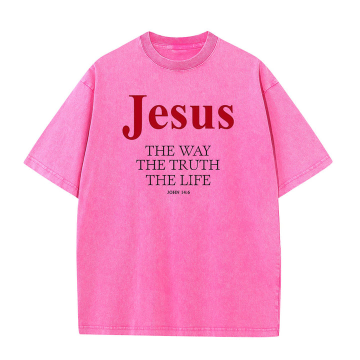 Christianartworkshop Gesù La Via La Verità La Vita T-shirt unisex lavata - Rosa - 5XL - image 6