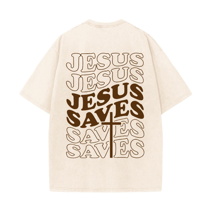 Christianartworkshop Gesù salva la croce T-shirt unisex lavata grafica - Albicocca - 5XL - image 16
