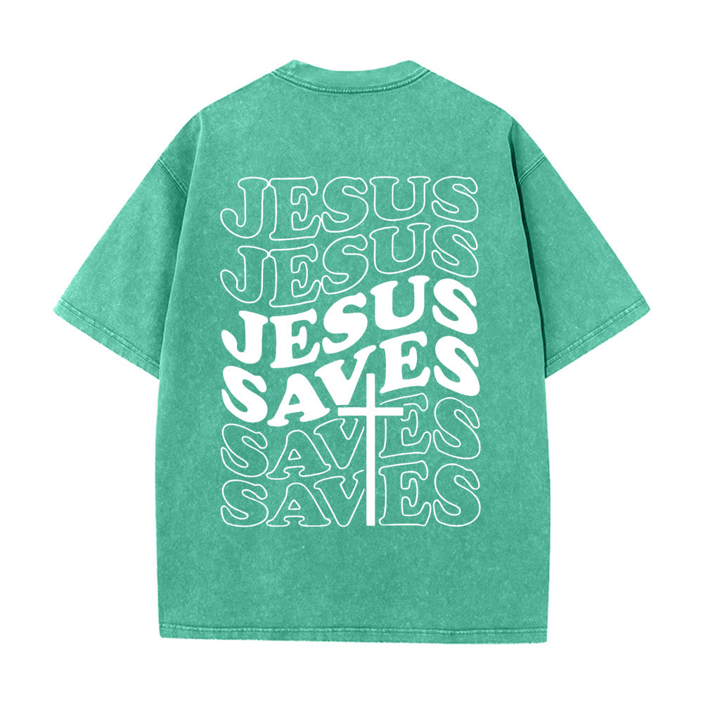Christianartworkshop Gesù salva la croce T-shirt unisex lavata grafica - Verde - 5XL - image 12
