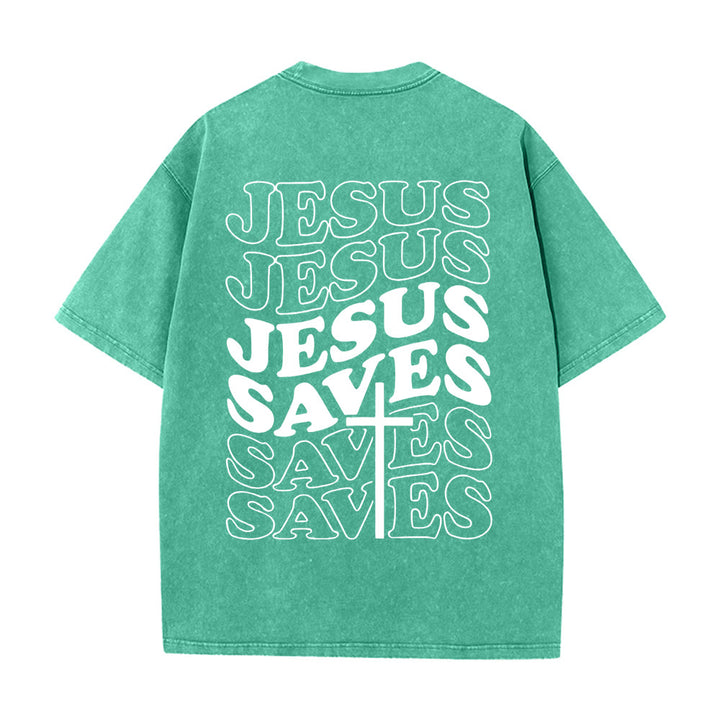 Christianartworkshop Gesù salva la croce T-shirt unisex lavata grafica - Verde - 5XL - image 12