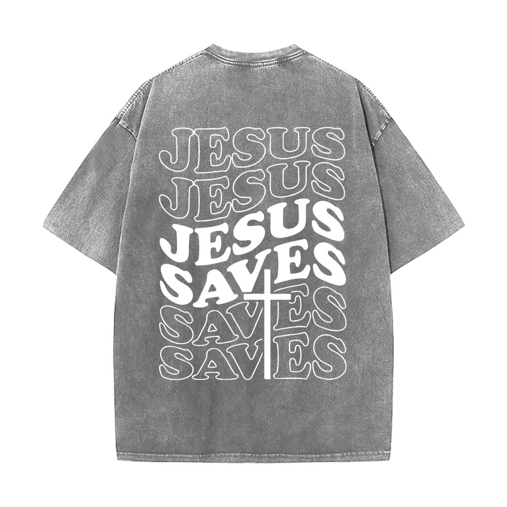 Christianartworkshop Gesù salva la croce T-shirt unisex lavata grafica - Grigio - 5XL - image 0