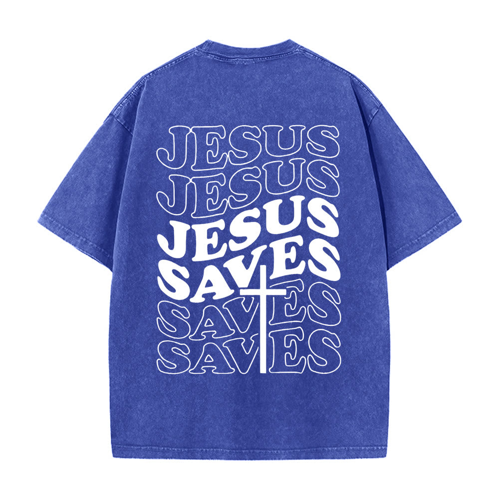 Christianartworkshop Gesù salva la croce T-shirt unisex lavata grafica - Blu - 5XL - image 8