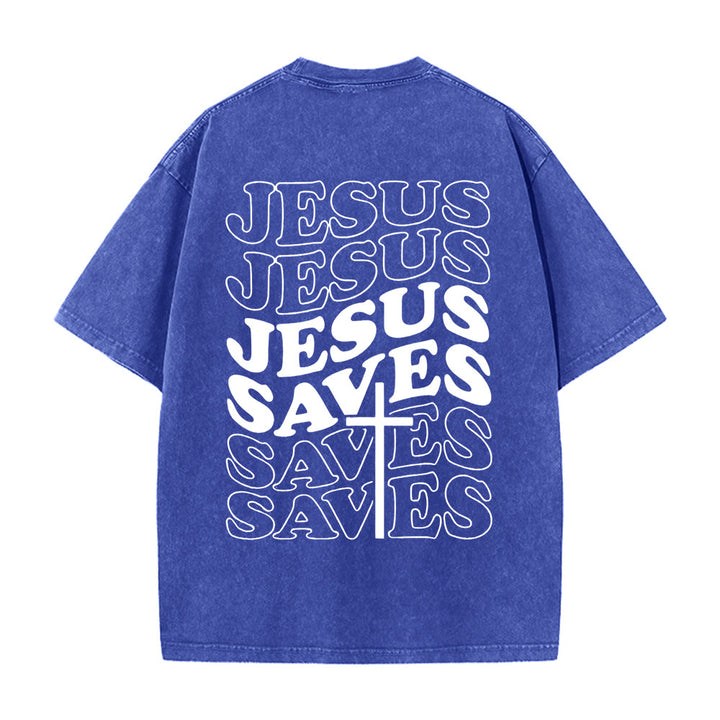 Christianartworkshop Gesù salva la croce T-shirt unisex lavata grafica - Blu - 5XL - image 8