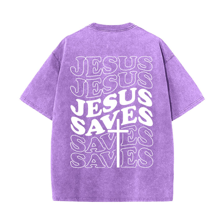 Christianartworkshop Gesù salva la croce T-shirt unisex lavata grafica - Viola - 5XL - image 6