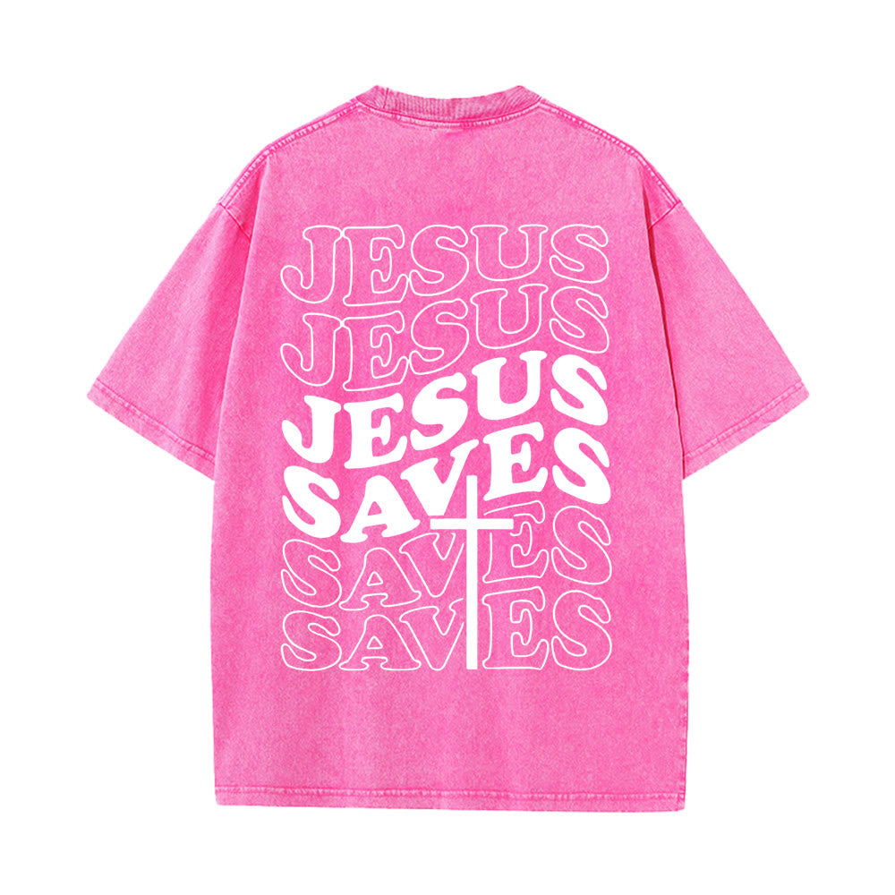 Christianartworkshop Gesù salva la croce T-shirt unisex lavata grafica - Rosa - 5XL - image 10