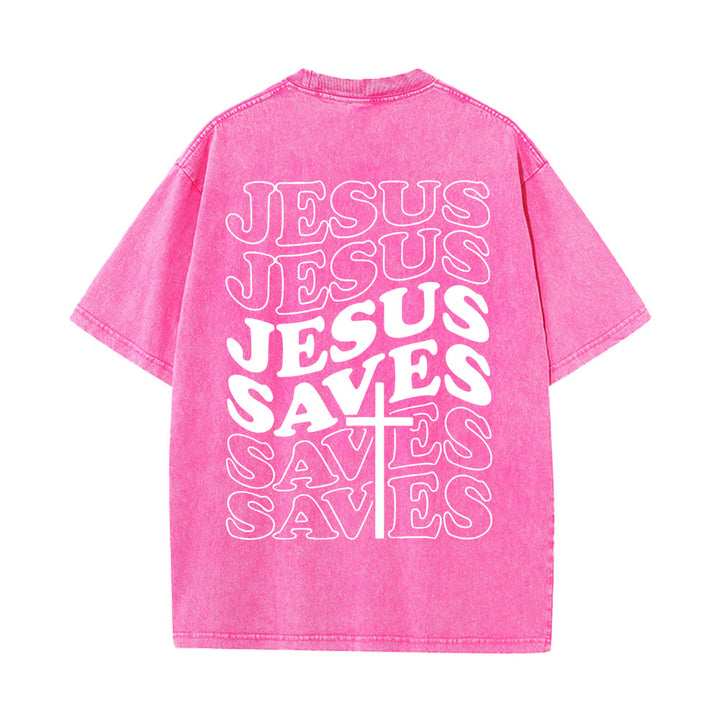 Christianartworkshop Gesù salva la croce T-shirt unisex lavata grafica - Rosa - 5XL - image 10