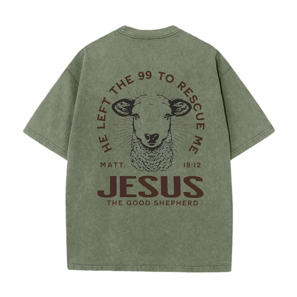 Christianartworkshop "Ha lasciato il 99 per salvarmi" T-shirt unisex lavata - Verde militare - 5XL - image 6