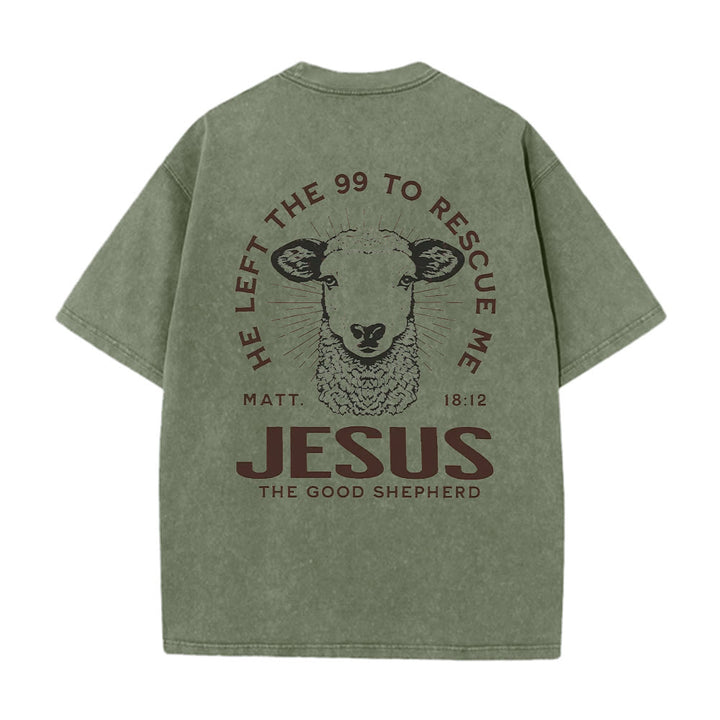 Christianartworkshop "Ha lasciato il 99 per salvarmi" T-shirt unisex lavata - Verde militare - 5XL - image 6