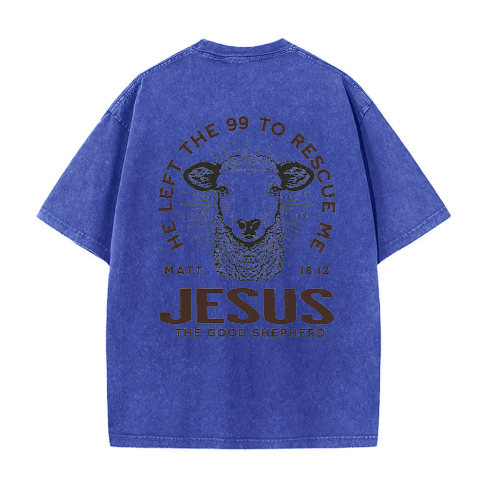 Christianartworkshop "Ha lasciato il 99 per salvarmi" T-shirt unisex lavata - Blu - 5XL - image 2