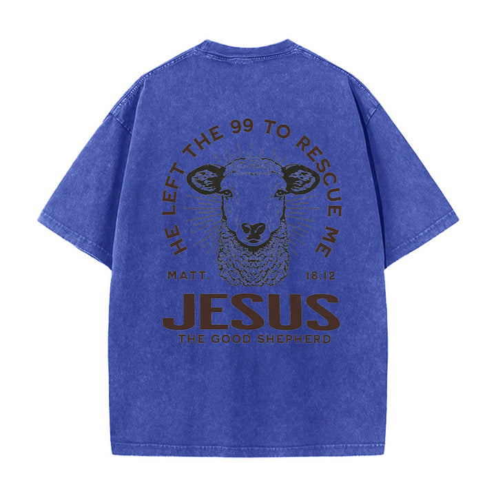 Christianartworkshop "Ha lasciato il 99 per salvarmi" T-shirt unisex lavata - Blu - 5XL - image 2