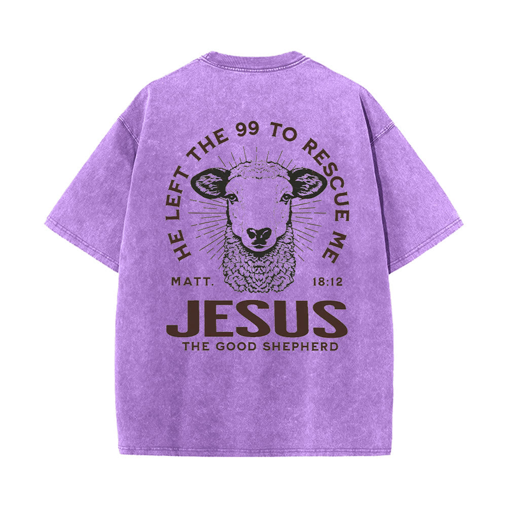 Christianartworkshop "Ha lasciato il 99 per salvarmi" T-shirt unisex lavata - Viola - 5XL - image 14