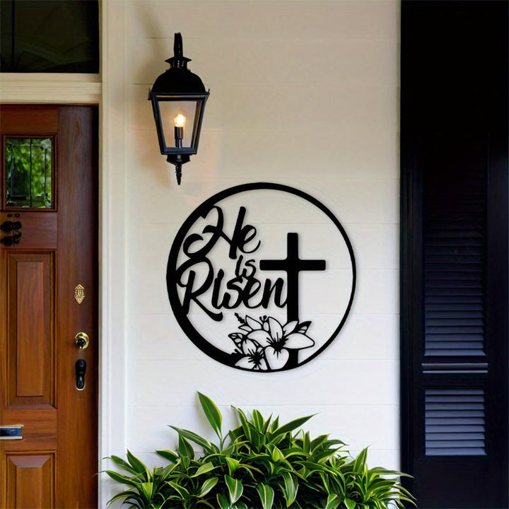 Christianartworkshop Decorazione murale in metallo pasquale "He Is Risen": Resurrezione, speranza negli spazi - image 2