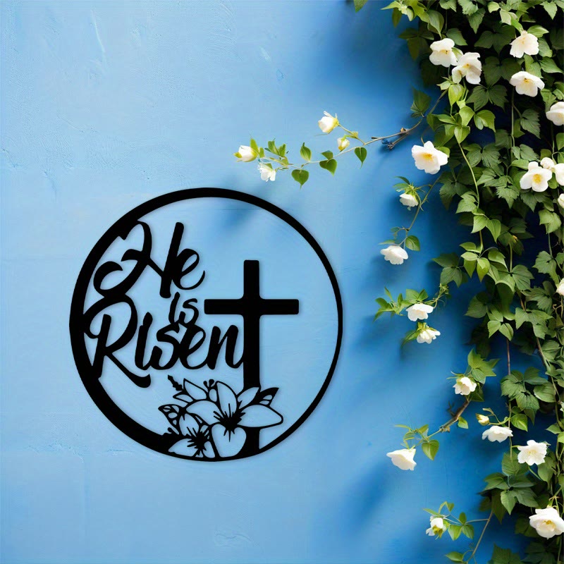 Christianartworkshop Decorazione murale in metallo pasquale "He Is Risen": Resurrezione, speranza negli spazi - image 3