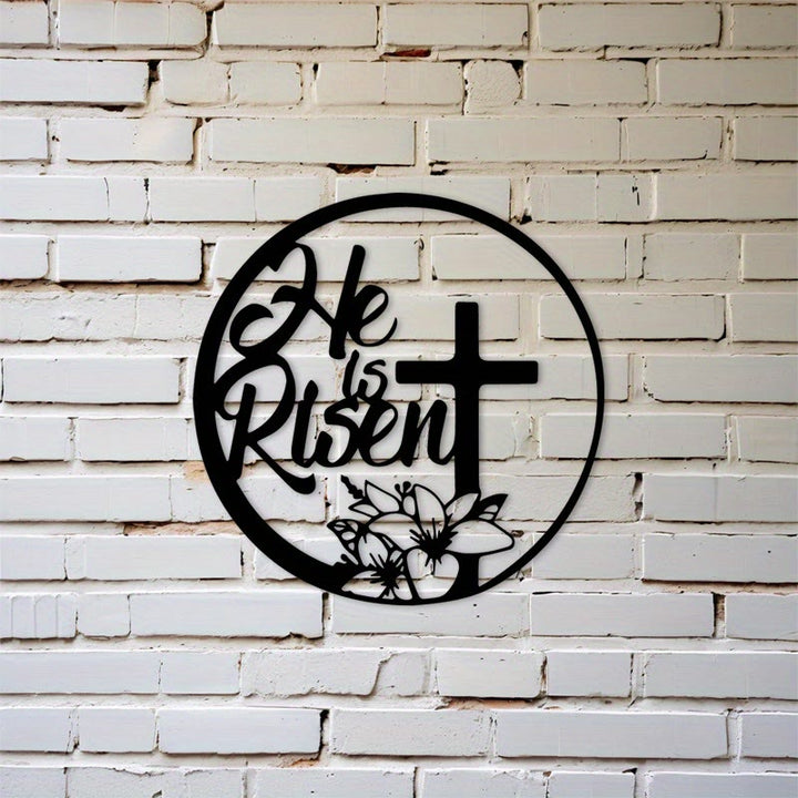 Christianartworkshop Decorazione murale in metallo pasquale "He Is Risen": Resurrezione, speranza negli spazi - image 1