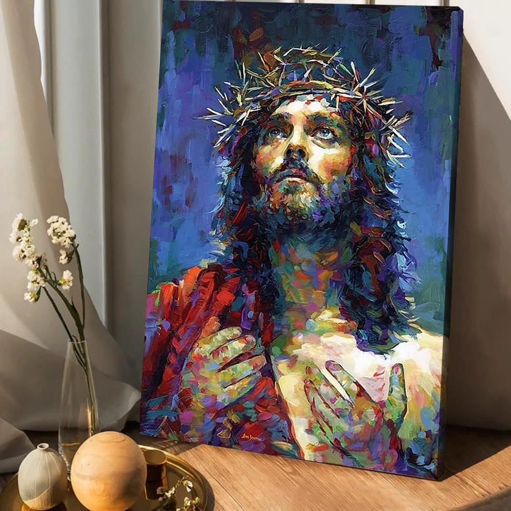 Christianartworkshop Stampa murale colorata di Gesù devozionale: silenzioso promemoria della sua grazia - Dipinto su tela incorniciato - 11,81''*15,75''0,71"/30*40*1,8 cm - image 0