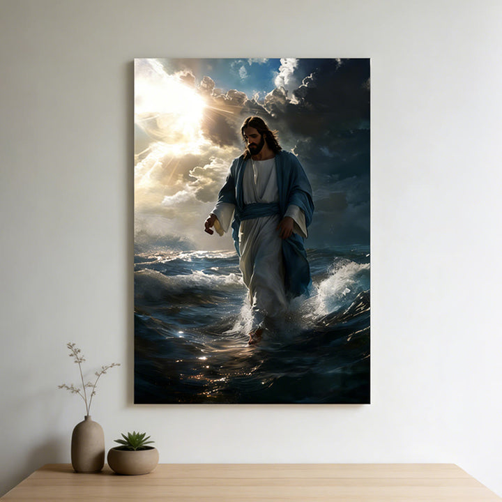 Christianartworkshop Gesù che cammina sull'acqua: stampa artistica da parete con calma divina e sacra sicurezza - Dipinto su tela incorniciato - 11,81''*15,75''0,71"/30*40*1,8 cm - image 0