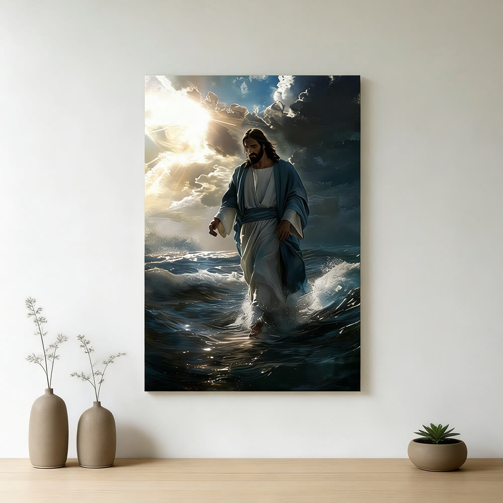 Christianartworkshop Gesù che cammina sull'acqua: stampa artistica da parete con calma divina e sacra sicurezza - image 1