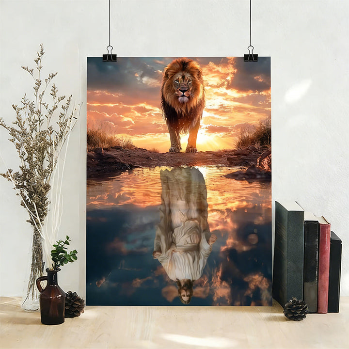 Christianartworkshop Riflesso di Leone e Gesù: Stampa artistica da parete Maestà divina e umiltà sacra - image 2