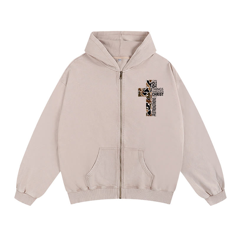 Christianartworkshop Giacca con cappuccio e zip con motivo a croce: Tutto in Cristo per la chiesa e la vita quotidiana - Albicocca - 2XL - image 7