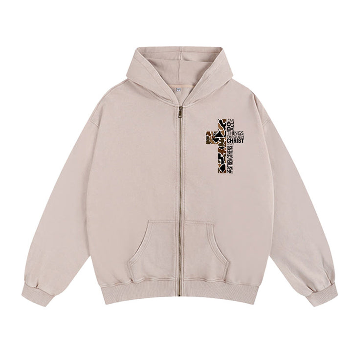 Christianartworkshop Giacca con cappuccio e zip con motivo a croce: Tutto in Cristo per la chiesa e la vita quotidiana - Albicocca - 2XL - image 7