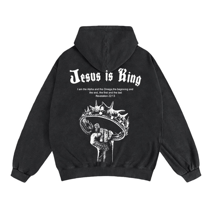 Christianartworkshop Giacca con cappuccio e cerniera Jesus is King: fede elegante con Apocalisse 22:13 - Nero - 2XL - image 7