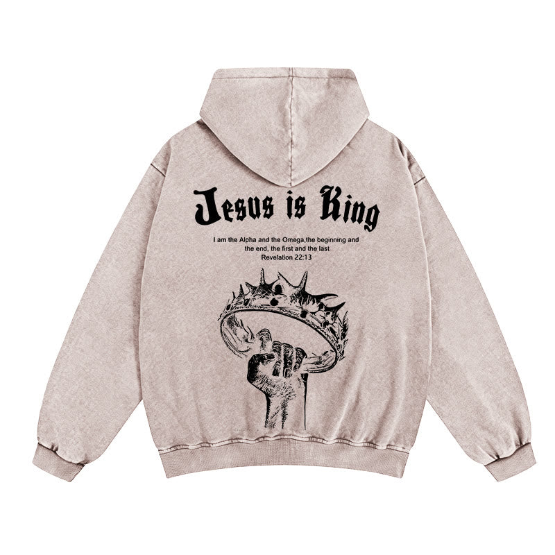 Christianartworkshop Giacca con cappuccio e cerniera Jesus is King: fede elegante con Apocalisse 22:13 - Albicocca - 2XL - image 0