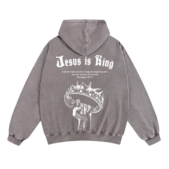 Christianartworkshop Giacca con cappuccio e cerniera Jesus is King: fede elegante con Apocalisse 22:13 - Grigio - 2XL - image 4