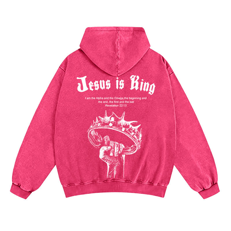 Christianartworkshop Giacca con cappuccio e cerniera Jesus is King: fede elegante con Apocalisse 22:13 - Rosa - 2XL - image 14