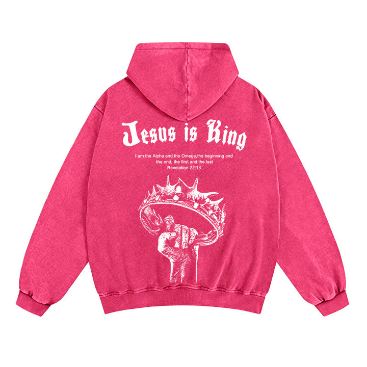 Christianartworkshop Giacca con cappuccio e cerniera Jesus is King: fede elegante con Apocalisse 22:13 - Rosa - 2XL - image 14