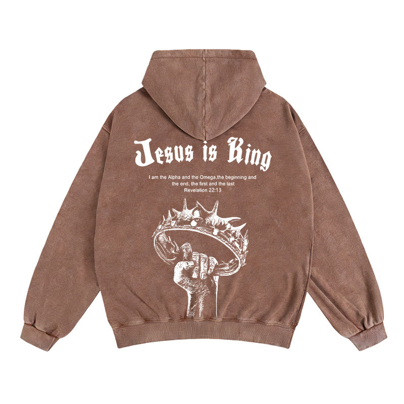 Christianartworkshop Giacca con cappuccio e cerniera Jesus is King: fede elegante con Apocalisse 22:13 - Caffè - 2XL - image 11