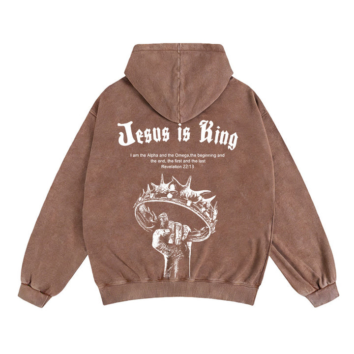 Christianartworkshop Giacca con cappuccio e cerniera Jesus is King: fede elegante con Apocalisse 22:13 - Caffè - 2XL - image 11