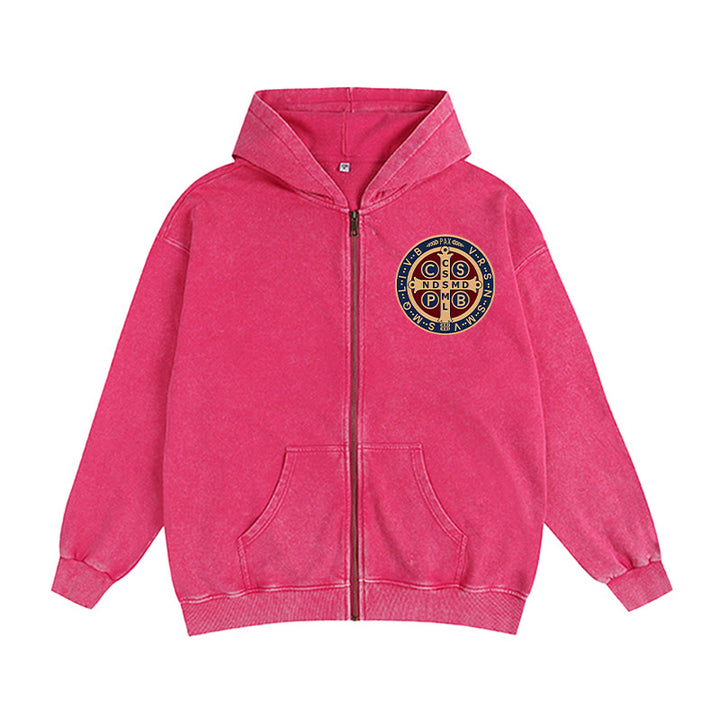Giacca con cappuccio e cerniera con croce di San Benedetto Christianartworkshop : protezione della fede per l'uso quotidiano - Rosa - 2XL - image 10