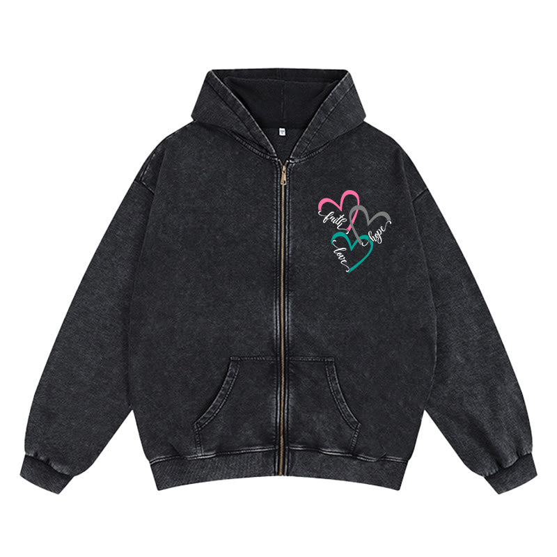 Christianartworkshop Giacca con cappuccio e zip ispirata alla fede con triplo cuore: da indossare tutti i giorni per la devozione - Nero - 2XL - image 0