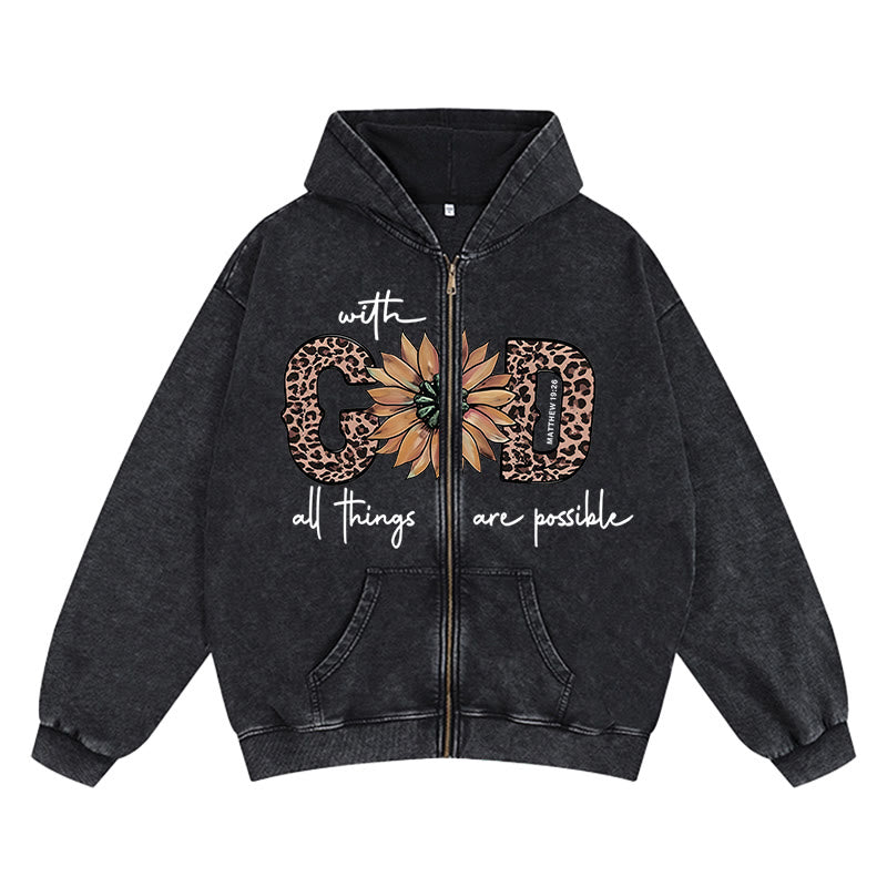 Giacca con cappuccio e cerniera con grafica a girasole ispirata a Dio Christianartworkshop : promemoria di fede quotidiano - Nero - 2XL - image 3