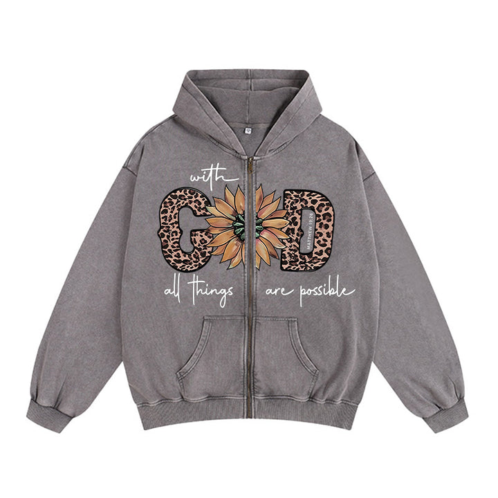 Giacca con cappuccio e cerniera con grafica a girasole ispirata a Dio Christianartworkshop : promemoria di fede quotidiano - Grigio - 2XL - image 6