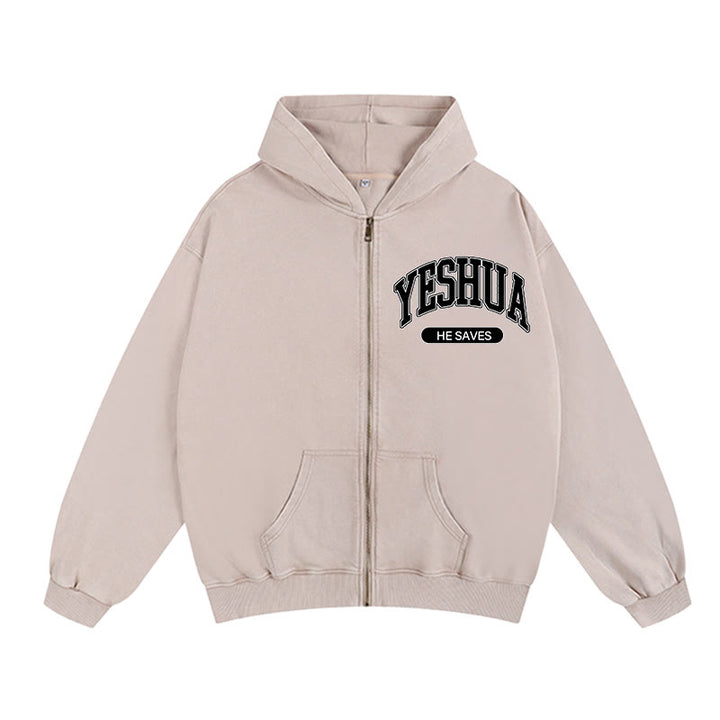 Christianartworkshop YESHUA He Saves Giacca con cappuccio e cerniera grafica: un mix di fede e moda casual - Albicocca - 2XL - image 5