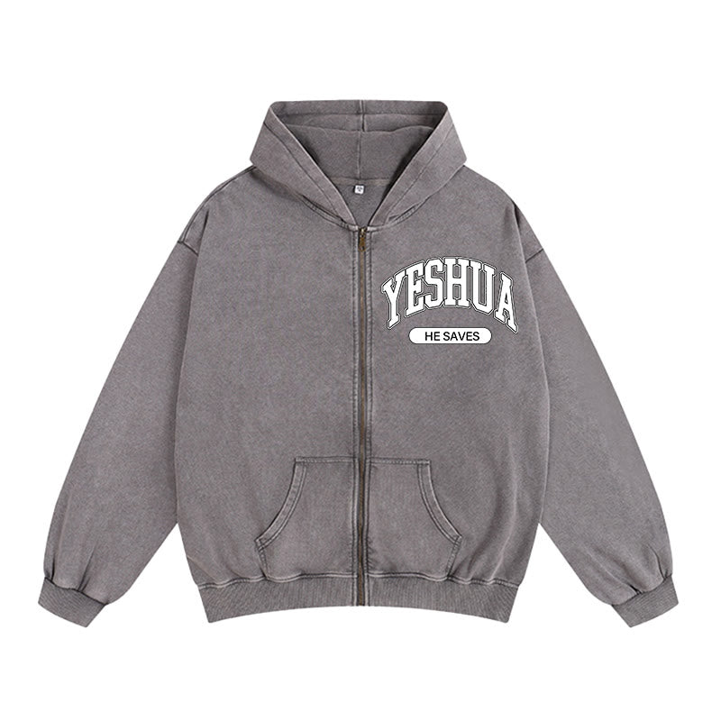 Christianartworkshop YESHUA He Saves Giacca con cappuccio e cerniera grafica: un mix di fede e moda casual - Grigio - 2XL - image 8