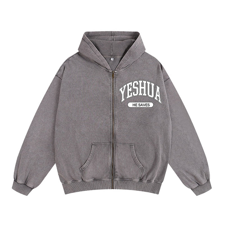 Christianartworkshop YESHUA He Saves Giacca con cappuccio e cerniera grafica: un mix di fede e moda casual - Grigio - 2XL - image 8