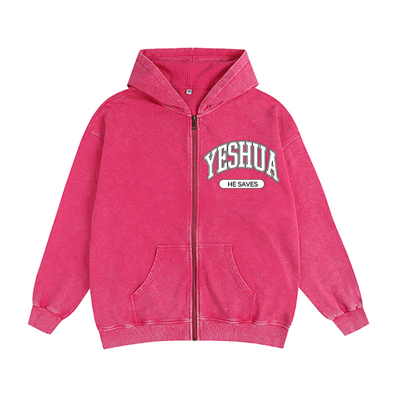 Christianartworkshop YESHUA He Saves Giacca con cappuccio e cerniera grafica: un mix di fede e moda casual - Rosa - 2XL - image 10
