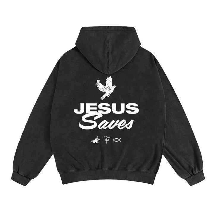 Christianartworkshop Dove & Cross Jesus Saves Giacca con cappuccio e cerniera: conforto spirituale per ogni giorno - Nero - 2XL - image 7