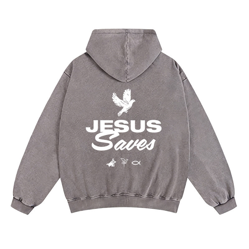 Christianartworkshop Dove & Cross Jesus Saves Giacca con cappuccio e cerniera: conforto spirituale per ogni giorno - Grigio - 2XL - image 0