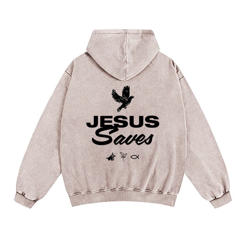 Christianartworkshop Dove & Cross Jesus Saves Giacca con cappuccio e cerniera: conforto spirituale per ogni giorno - Albicocca - 2XL - image 3